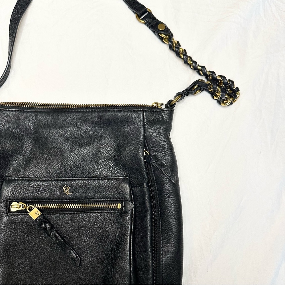Elliott Lucca black Pebbled Leather Crossbody/Shoulder Bag Chain Strap